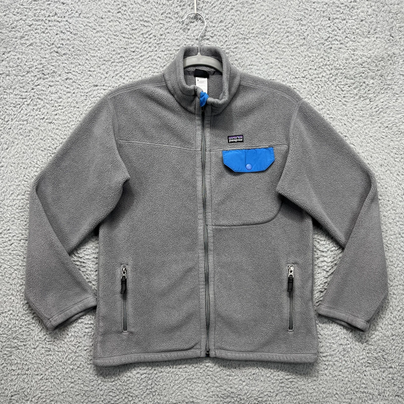 Patagonia Kids Synchilla Fleece Jacket Boys 14 Gray Blue Pocket Full Zip 65645