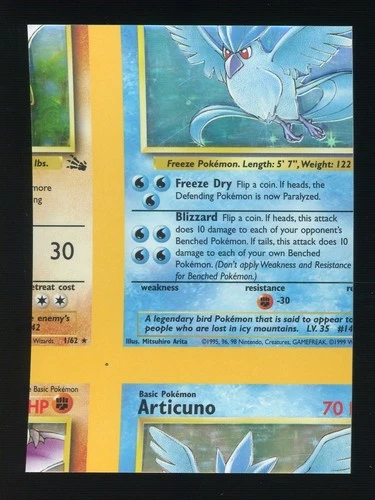 1999 Pokemon Fossil Holo Error Miscut NFC 2xArticuno 2xAerodactycl Rare