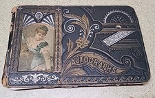 Vintage Autograph Book - Autographs, Poetry, Colored pictures, 1893