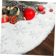 Extra Large Christmas Tree Skirt 84 inch for 7.5ft-15ft 84in Silver Snow