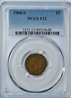 1908 S INDIAN HEAD Cent PCGS Graded F12 Fine 12 Coin 2232