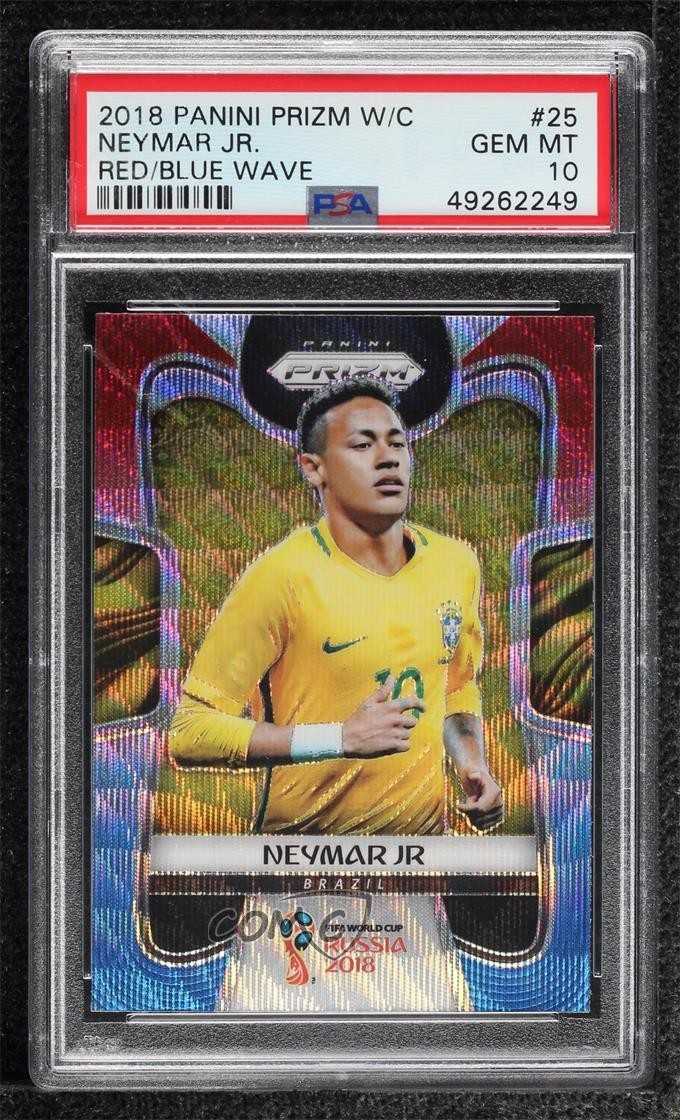 2018 Panini Prizm World Cup Red & Blue Wave Neymar Jr #25 PSA 10 GEM MT 11mg
