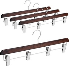 4 Pcs 20 Inch Nut Brown Wooden Kilt Hangers, 4 Clips, Heavy Duty Skirt Hanger
