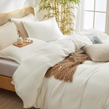 Cooling Cotton Muslin Duvet Cover Set Queen Size, 70 Cotton 30 Viscose Derived