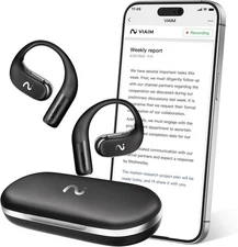 VIAIM OpenNote AI Recorder – Open Ear Earbuds with FlashRecord, Black