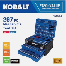 Kobalt 297-Piece Standard & Metric Polished Chrome Mechanics Tool Set with CASE