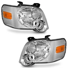 WEELMOTO Pair Headlights For 2006-2010 Ford Explorer Chrome Housing Amber Corner