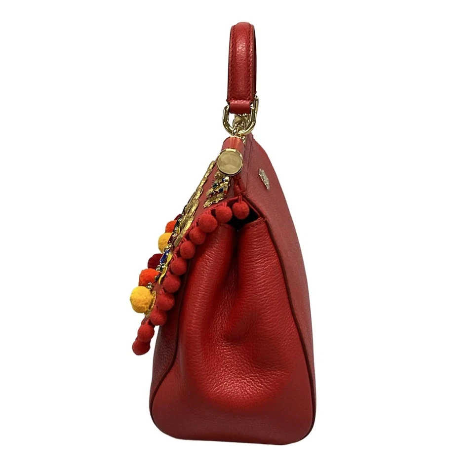 Auténtico Bolso de Mano DOLCE&GABBANA Sicilia Rojo Amarillo Multi Cuero Foto 4 de 4