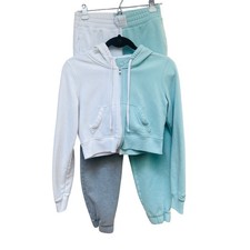 Hollister Y2K Women Mint Green White Colorblock Cropped Zip Hoodie Joggers