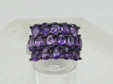 QVC JS Sterling Silver .925 Oval Pear Purple Amethyst Cluster Ring Size 11.25