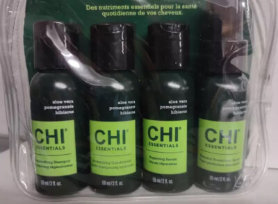 CHI Essentials Hair Care 4pc Travel Set (shampoo, conditioner,heat spray, serum)