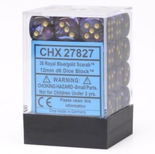  Chessex Dice D6 Scarab Blue and Gold 36 Count CHX27827
