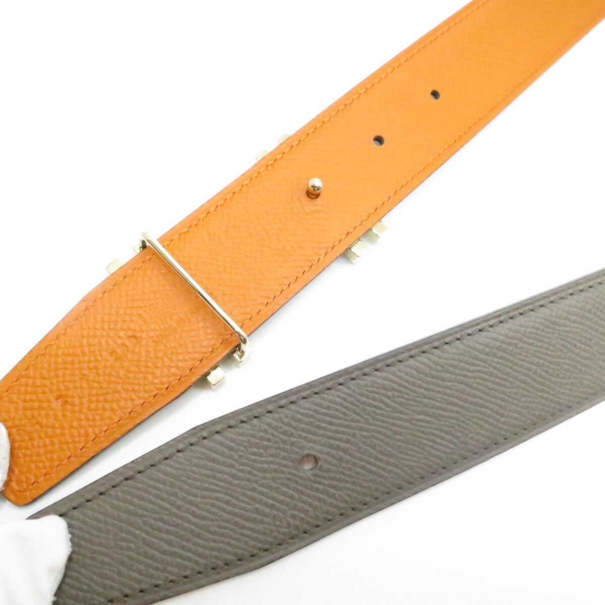 Authentic HERMES H Buckle Reversible Belt 95 Z Mark Orange Authentic HERMES H Buckle Reversible Belt 95 Z Mark Orange