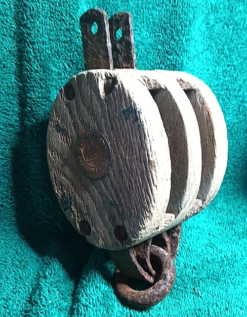 Vintage Madesco Products Easton PA Wood Pulley Wooden Block & Tackle