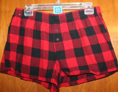 WONDERSHOP Ladies' Medium SLEEP/LOUNGE SHORTS (red/black plaid flannel) EUC 
