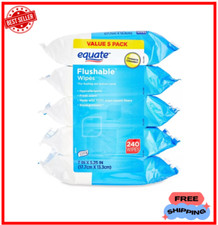 Equate Flushable Wipes, Fresh Scent, 5 packs of 48 wipes, 240 Total Wipes