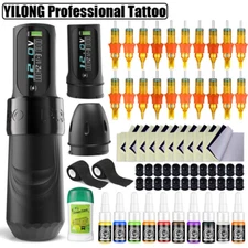 Wireless Tattoo Pen Machine Gun With 2 Batteries LCD Display RCA Adapter YILONG