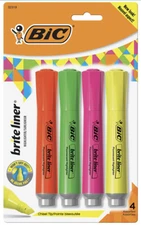 BIC Brite Liner Highlighter with Rubber Grip, Chisel Tip, Assorted, Pack of 4