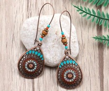 Women's Vintage Tribal Ethnic Boho Bronze-Turquoise Long Dangle Drop Earrings UK