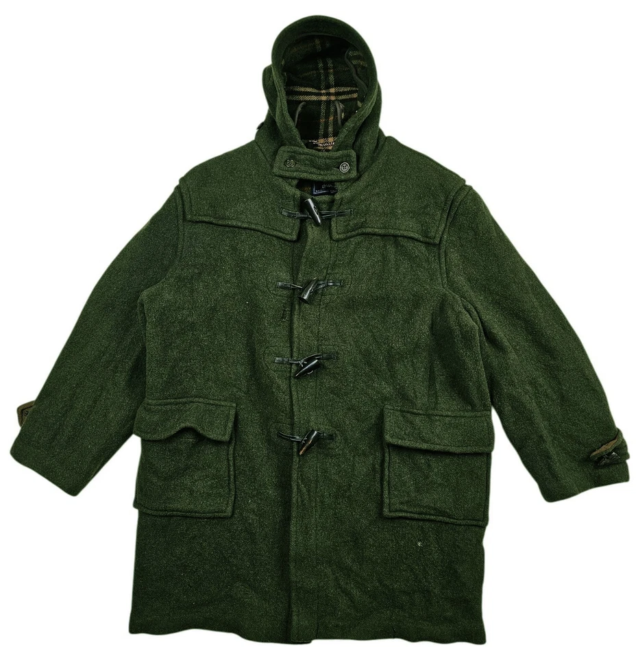 HOT VTG UNISEX BURBERRYS @ DUFFLE PARKA HOOD LINED GREEN WOOL TRENCH Coat 52 M-L - Image 2 of 4