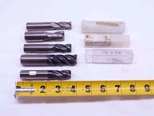 5pcs USED SOLID CARBIDE SQUARE END MILLS APPROX 5/8" - 3/4" OD UNDERSIZED