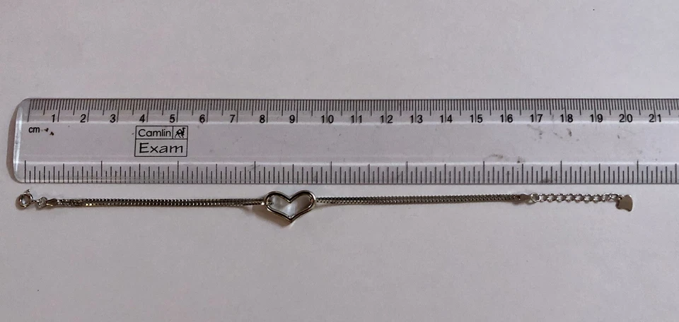 Bracciale in argento sterling 925 HEART LOVE gioiello, catena scorrevole 3,94... - Immagine 3 di 4