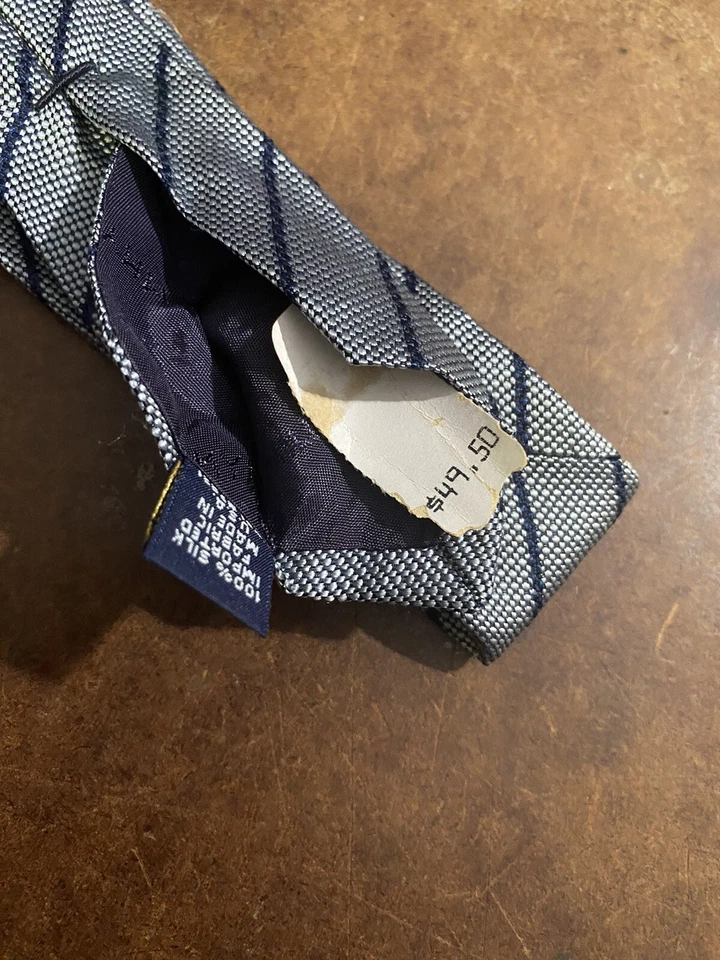 Corbata de seda Tommy Hilfiger azul gris malla rayas hombre 57 x 3,5 Foto 3 de 3