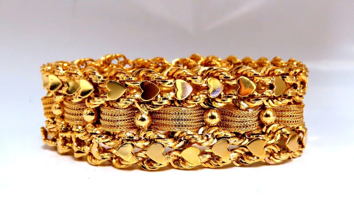 14kt Gold Hearts Rope Tassel Vintage Hand winded Intricate Bracelet