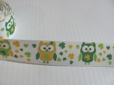 St. Patrick's Day 7/8 inch Grosgrain Ribbon Owls
