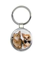 Dog  Cat : Gift Round Keychain Pet Animal Puppy Chihuahua Funny Cute