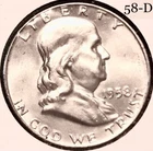 1958-D FBL GEM! ORIGINAL FROM BU ROLL FULL BELL FRANKLIN SILVER HALF DOLLAR