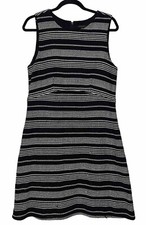 Ann Taylor Midi Pencil Dress Black, And White Stripe Women’s Size 12￼￼￼