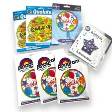 Set of 7 Vintage Qualatex Anagram 18" Balloons Globo Congratulations Congrats