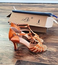 NIB BD Brand Women Satin Latin Dance Shoe 217 Flared Heel 7.5 cm Size 34