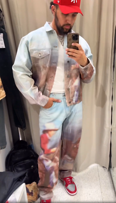 Zara Cowboy Horse Print Jeans X Twojeys Limited Edition Light Blue