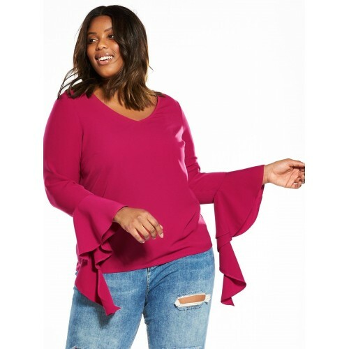 BNWT JUNAROSE CURVE INESE FLUETED STATEMENT SLEEVE BLOUSE SANGRIA SIZE 26  RRP£52 | eBay