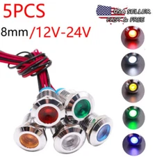 8mm 12/24V 1/2" LED Metal Indicator Light Signal Lamp Waterproof 5PCS