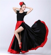 Satin Dance Swing Skirt Hook Tango Spanish Modern Dancewear Costume Bullfight