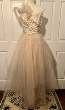 Vintage 1950s Pink Gold Bodice One Shoulder Tiered Tulle Cupcake Formal Dress XS