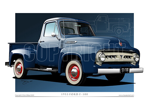 1953 FORD F-100 Automotive Prints - Ford Truck Drawing ( 8 1953 FORD F-100 Automotive Prints - Ford Truck Drawing ( 8