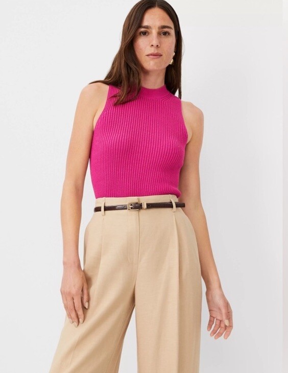 NWT Ann Taylor Ribbed Mock Neck Sweater Shell Bold Pink Sz S