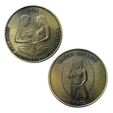 Man Humor Chicks Get Laid Heads Tails Good Luck Coin (SHIPS FROM USA)