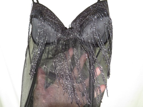 Vintage Secret Treasures Sexy Black Bustier, Metallic Fringe, Thong, Size M - Picture 9 of 15