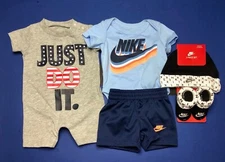 NEW AIR NIKE Baby Boy 5-Pc GIFT SET: Bodysuits, Shorts, Hat  & Booties, NEWBORN