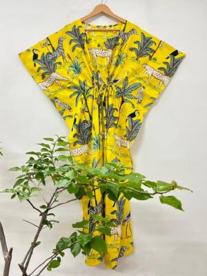 Anokhi Multi Baumwolle Kaftan Hand Block Print MNDS197 Nachthemd Kaftan Maxik...