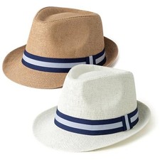 4 Pack Short Brim Straw Fedora Summer Beach Sun Hat for Men Medium 2 Pcs Set M