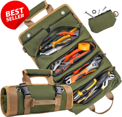 Roll Up Tool Bag Heavy Duty Organizer Portable Mechanic Electrician Green - US