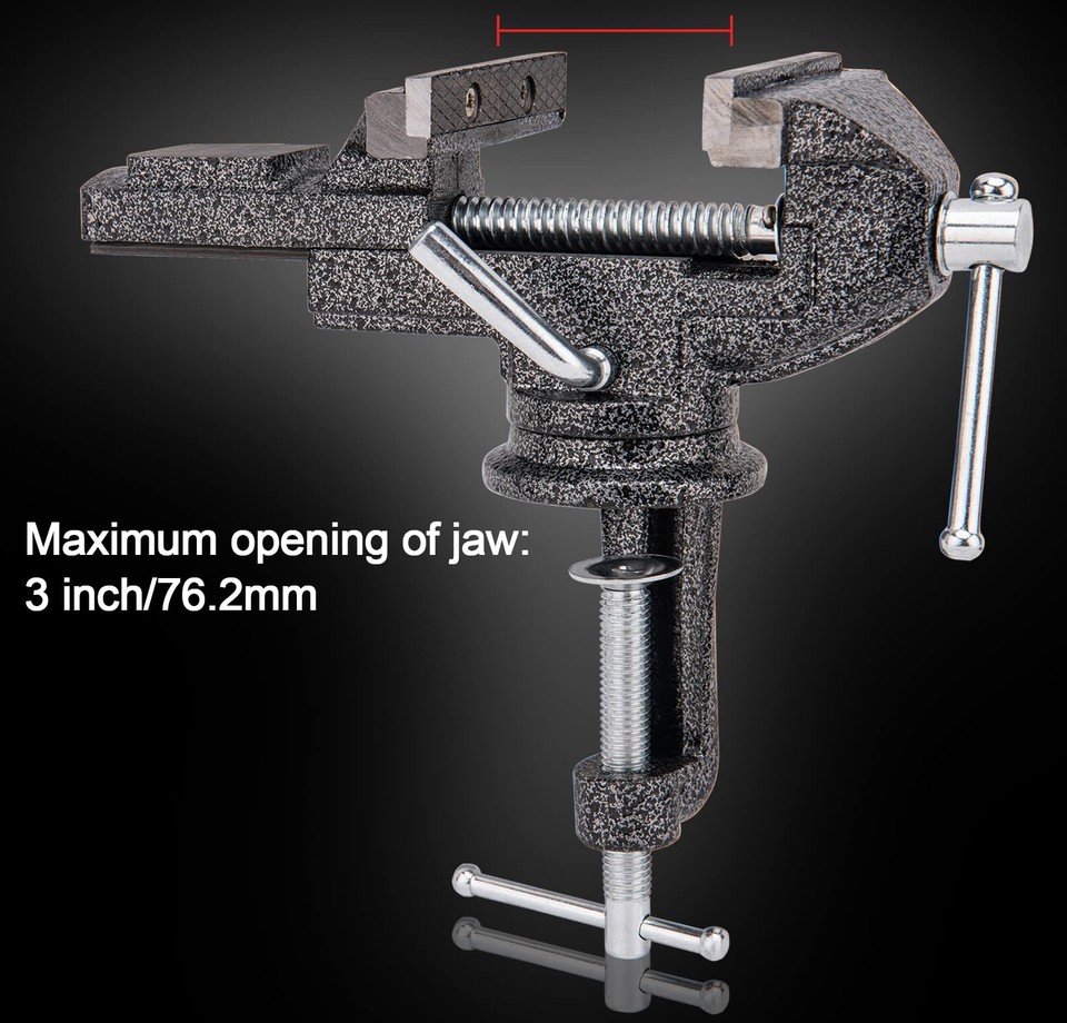 3 Inch Universal Table Vise With 360° Swivel Base - Portable Bench Clamp For Woodworking & DIY (Black)