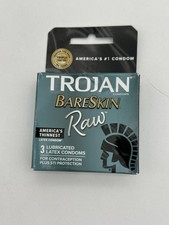 Trojan BareSkin Raw Thinnest Latex Condoms 3 Ct Exp: 01/2028