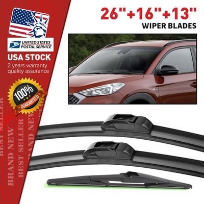 Front and rear windshield wiper blades conforming to glass radian 26 ''+16''+13 ''